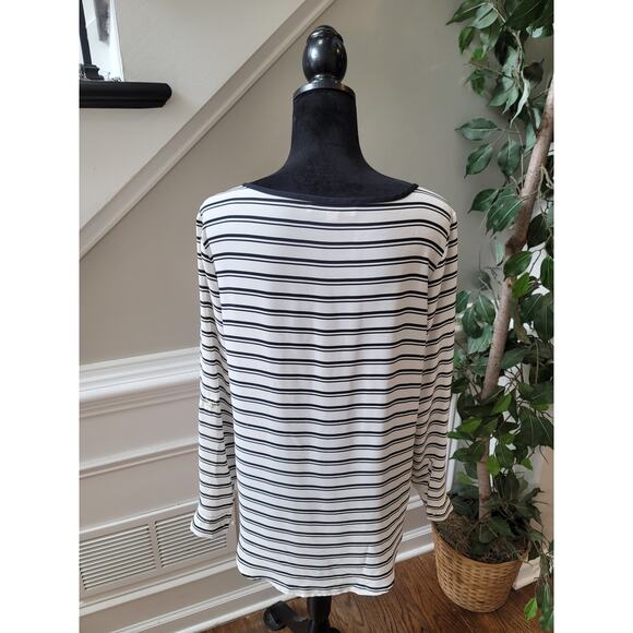 Loft Blouse Women's Size M White Black Striped Long Sleeve Button Cuff Top - Picture 8 of 11